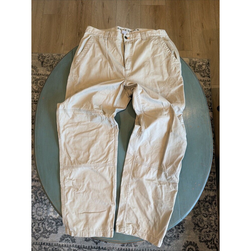 Vintage Ruff Hewn Double Knee Pants Mens‎ 38x32 Khaki Distressed Workwear Canvas